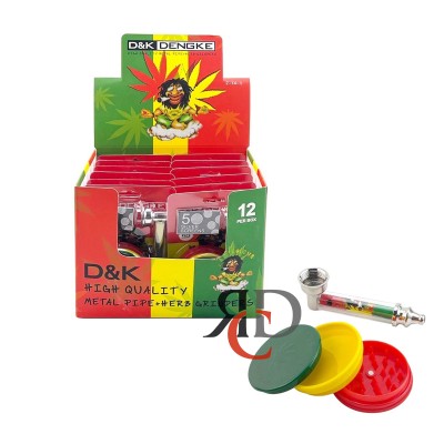 METAL PIPE RASTA DESIGN W/ GRINDER AND SCREEN - MP74 12CT/ DISPLAY